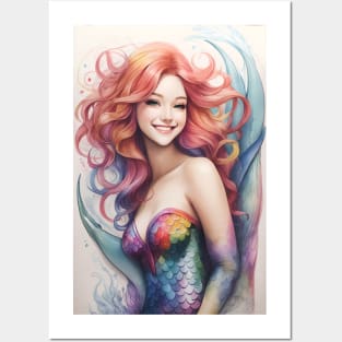 Watercolor Mermaid Beauty Posters and Art